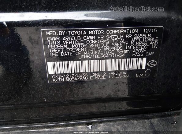 JTHBZ1BL9GA001954 2016 LEXUS GS 350 Black ძრავის განყოფილების ხედი