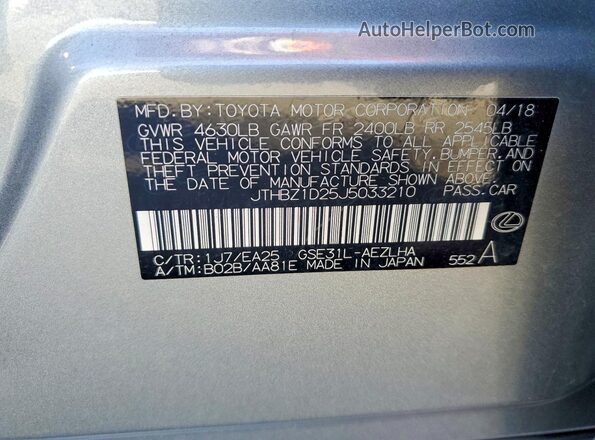 JTHBZ1D25J5033210 2018 LEXUS IS Silver Widok komory silnika