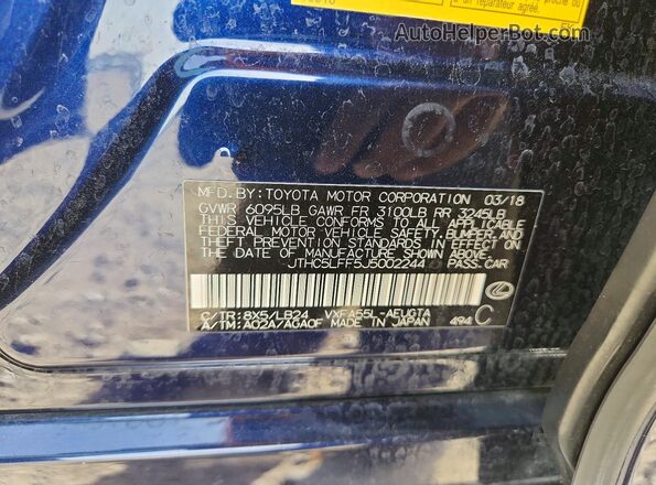 JTHC5LFF5J5002244 2018 LEXUS LS Blue Vista del compartimento del motor