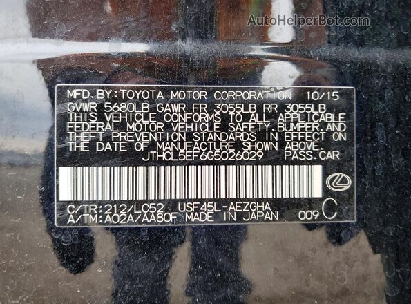 JTHCL5EF6G5026029 2016 LEXUS LS Black Вид наклейки з VIN-кодом