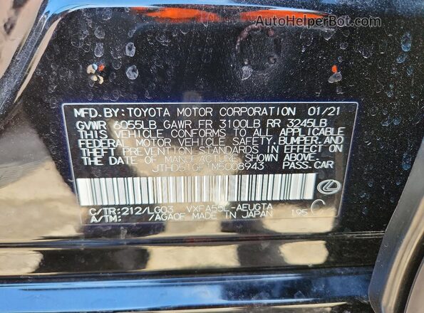JTHD51GF1M5008943 2021 LEXUS LS Black VIN კოდის სტიკერის ხედი
