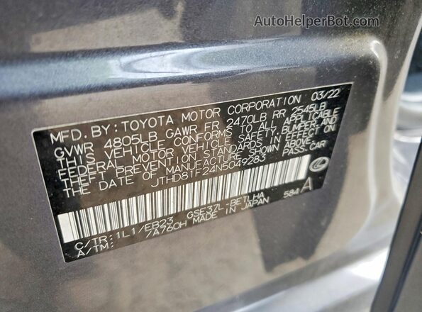 JTHD81F24N5049283 2022 LEXUS IS Серый Вид наклейки с VIN-кодом