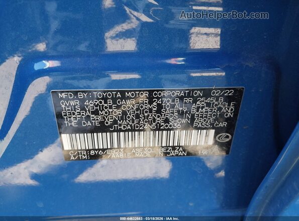 JTHDA1D24N5120036 2022 LEXUS IS 300 Blue Շարժիչի բաժամունքի տեսք