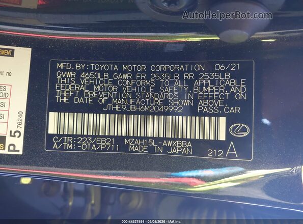 JTHE9JBH6M2049992 2021 LEXUS UX 250H Black ძრავის განყოფილების ხედი