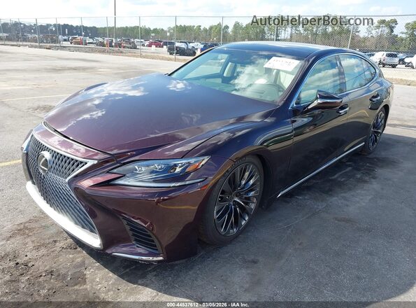 JTHG5LGF7L5007562 2020 LEXUS LS 500 Maroon Առջևի ձախ երեք քառորդ տեսարան
