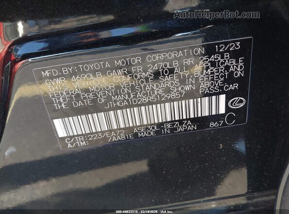 JTHGA1D28R5129857 2024 LEXUS IS 300 Black 