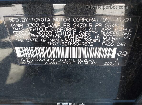 JTHGZ1B21N5049872 2022 LEXUS IS 350 Black Engine compartment view