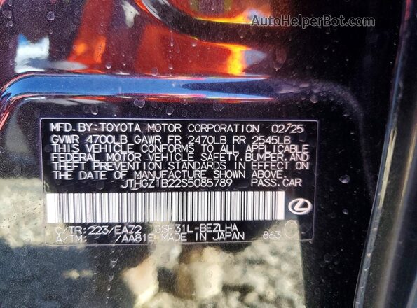 JTHGZ1B22S5085789 2025 LEXUS IS Black Вид наклейки з VIN-кодом