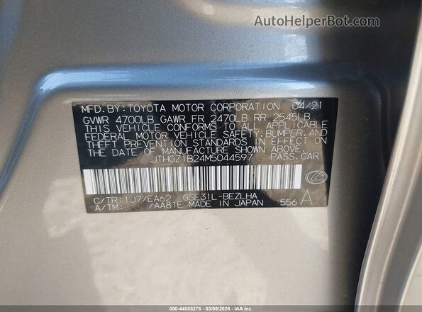 JTHGZ1B24M5044597 2021 LEXUS IS 350 Silver Vista del compartimento del motor