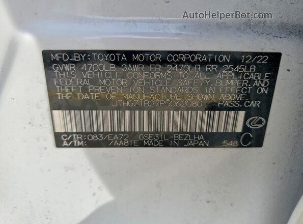 JTHGZ1B27P5062080 2023 LEXUS IS White VIN კოდის სტიკერის ხედი