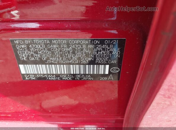 JTHGZ1B2XM5041283 2021 LEXUS IS 350 Maroon Շարժիչի բաժամունքի տեսք