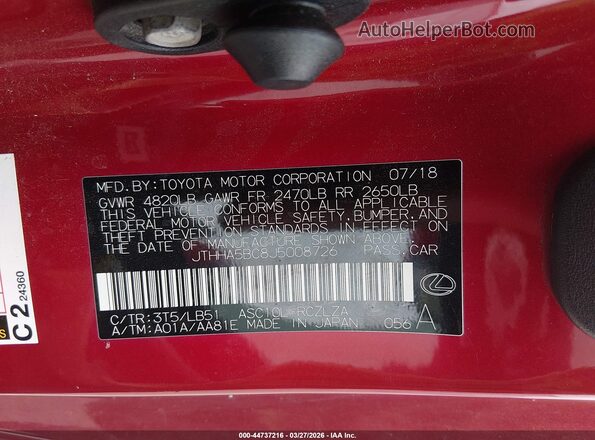 JTHHA5BC8J5008726 2018 LEXUS RC 300 Red Շարժիչի բաժամունքի տեսք