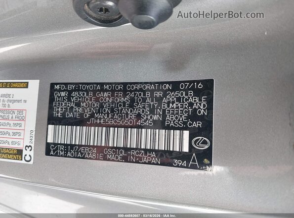 JTHHE5BC5G5014545 2016 LEXUS RC 350 Gray Engine compartment view