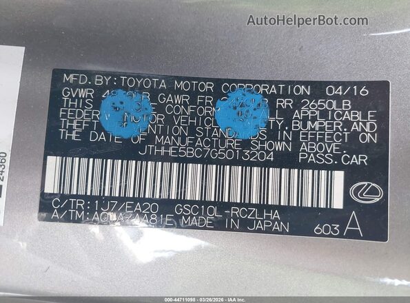 JTHHE5BC7G5013204 2016 LEXUS RC 350 Silver ძრავის განყოფილების ხედი