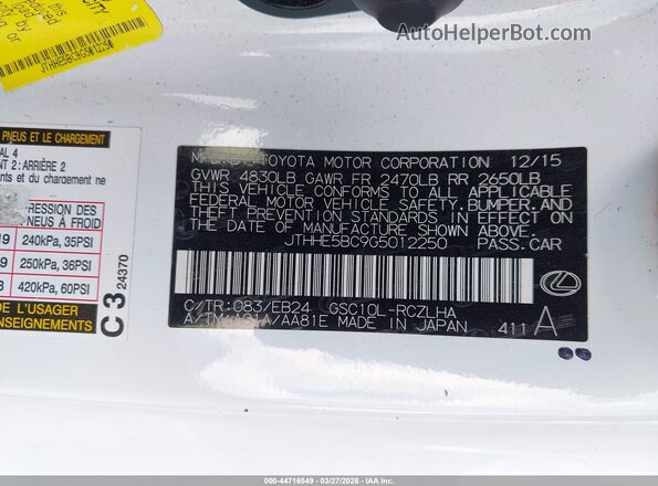 JTHHE5BC9G5012250 2016 LEXUS RC 350 White Vista del compartimento del motor