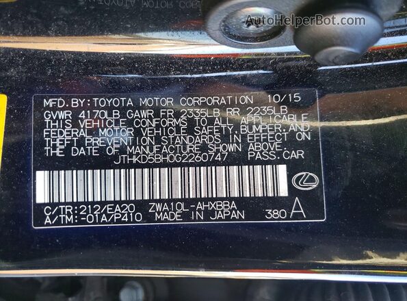 JTHKD5BH0G2260747 2016 LEXUS CT Black Engine compartment view