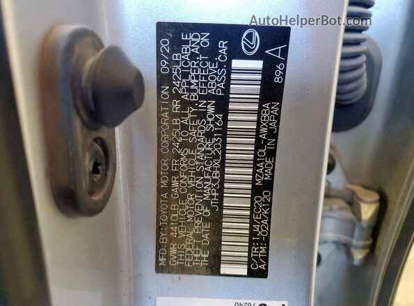 JTHP3JBHXL2031164 2020 LEXUS UX Silver VIN sticker view