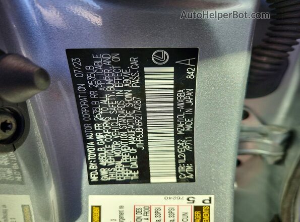 JTHP6JBH6R2174287 2024 LEXUS UX Silver Vista de la etiqueta del VIN