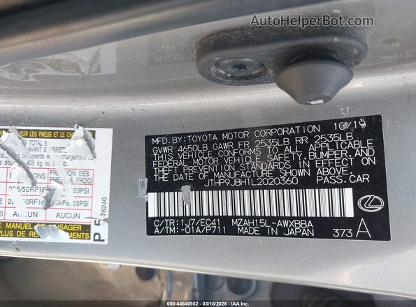 JTHP9JBH1L2020360 2020 LEXUS UX 250H Gray Widok komory silnika
