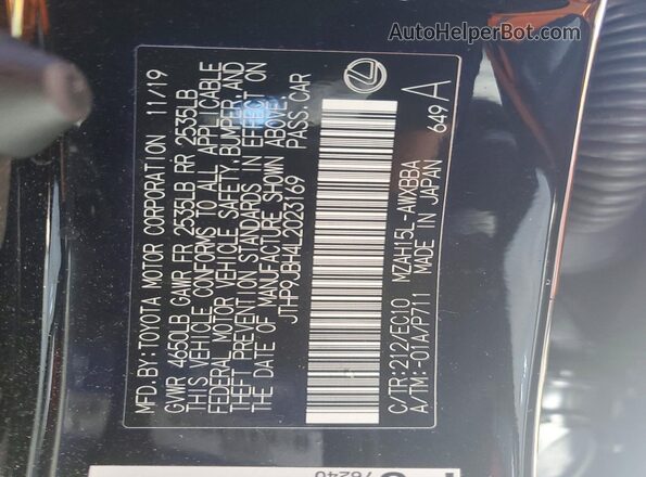 JTHP9JBH4L2023169 2020 LEXUS UX Черный 