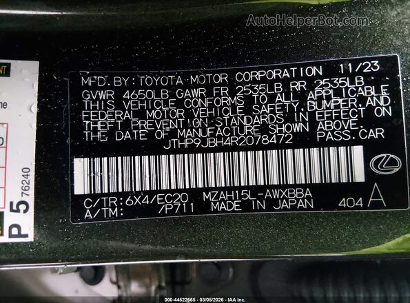 JTHP9JBH4R2078472 2024 LEXUS UX 250H Black Widok komory silnika