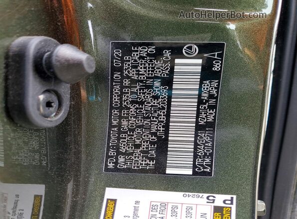 JTHP9JBH5L2033693 2020 LEXUS UX Green 