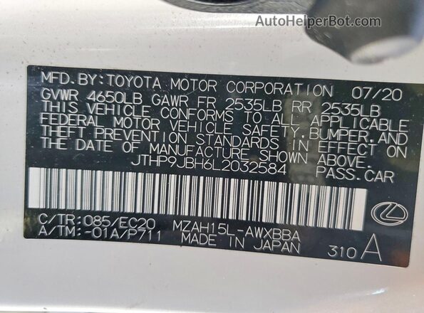 JTHP9JBH6L2032584 2020 LEXUS UX White Вид підкапотного простору