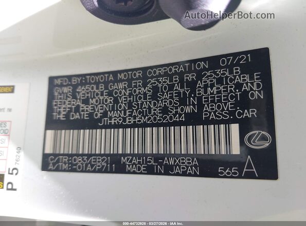 JTHR9JBH5M2052044 2021 LEXUS UX 250H White ძრავის განყოფილების ხედი
