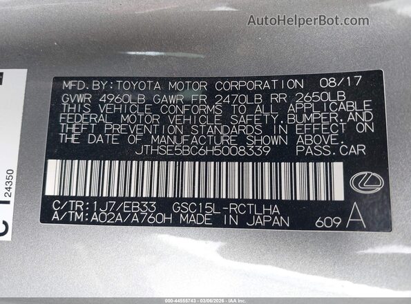 JTHSE5BC6H5008339 2017 LEXUS RC 350 Silver Engine compartment view