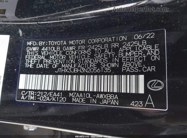 JTHX3JBH3N2056135 2022 LEXUS UX 200 Black Widok komory silnika