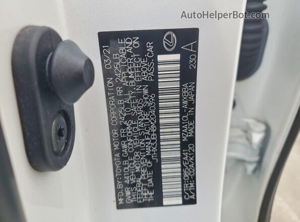 JTHX3JBH8M2040396 2021 LEXUS UX White VIN sticker view