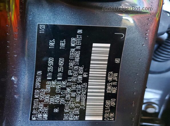 JTJAAAAB0PA021326 2023 LEXUS RZ Charcoal VIN კოდის სტიკერის ხედი