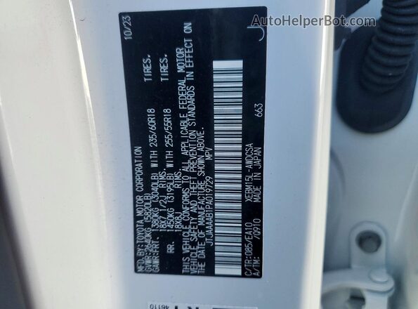JTJAAAAB1PA019729 2023 LEXUS RZ White Vista de la etiqueta del VIN