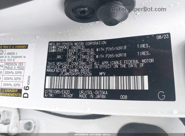 JTJAM7BX9P5375536 2023 LEXUS GX 460 White Widok komory silnika