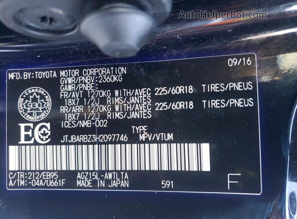 JTJBARBZ3H2097746 2017 LEXUS NX Black Widok naklejki z numerem VIN