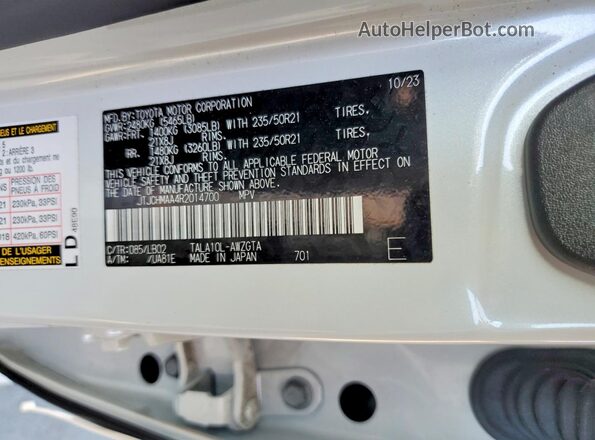 JTJCHMAA4R2014700 2024 LEXUS RX White Вид наклейки з VIN-кодом