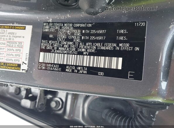 JTJDARBZ6M2185743 2021 LEXUS NX 300 Gray 