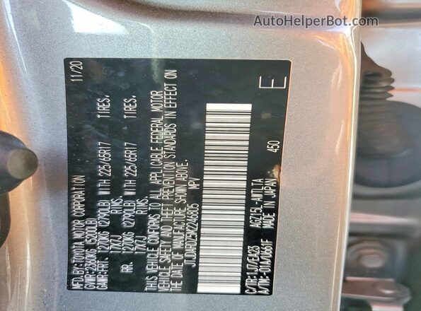 JTJDARDZ5M2246805 2021 LEXUS NX Gray Widok naklejki z numerem VIN