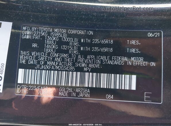 JTJHZKFA7M2034285 2021 LEXUS RX 350L Black 