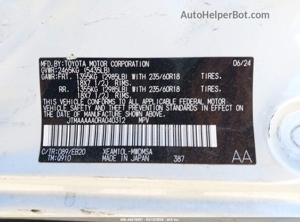 JTMAAAAA0RA040312 2024 TOYOTA LE Белый 