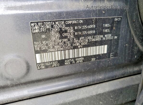 JTMAB3FV8MD035919 2021 TOYOTA RAV4 Black Engine compartment view
