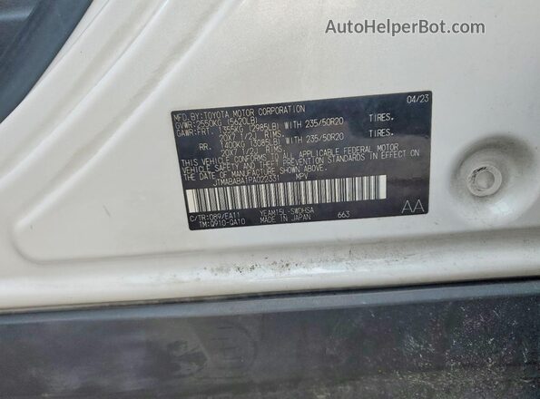 JTMABABA1PA022331 2023 SUBARU SOLTERRA White Vista de la etiqueta del VIN