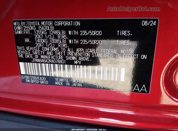 JTMABABA2RA078801 2024 SUBARU SOLTERRA Red 
