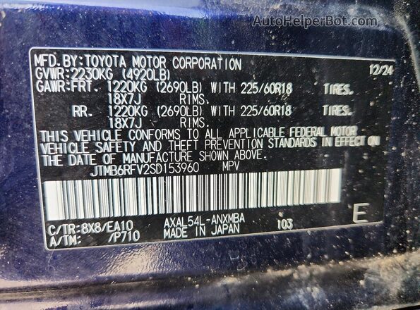 JTMB6RFV2SD153960 2025 TOYOTA LE Blue Vista de la etiqueta del VIN