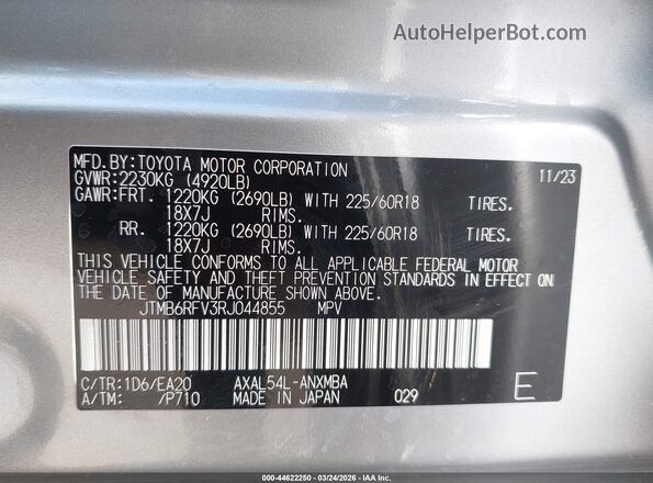 JTMB6RFV3RJ044855 2024 TOYOTA LE Silver 