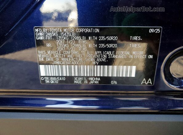 JTMBCAEB4TA000727 2026 TOYOTA LIMITED Purple Вид наклейки з VIN-кодом