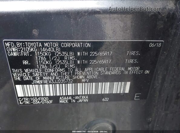 JTMBFREV3JJ235732 2018 TOYOTA LE Gray Engine compartment view