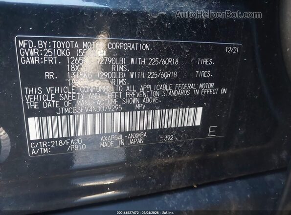 JTMCB3FV4ND079295 2022 TOYOTA RAV4 PRIME Black Widok komory silnika