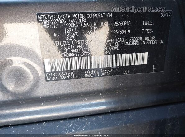 JTMDWRFV7KD008793 2019 TOYOTA LIMITED Gray Շարժիչի բաժամունքի տեսք