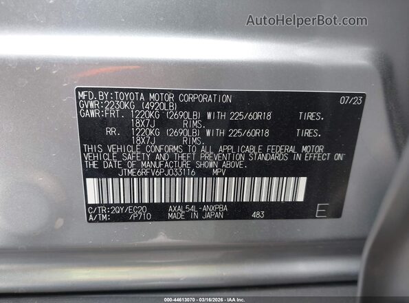 JTME6RFV6PJ033116 2023 TOYOTA RAV4 HYBRID Silver Շարժիչի բաժամունքի տեսք